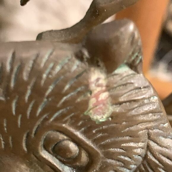 Vintage Distressed Tarnished Cast Metal Brass Panda with Bamboo Letter Holder - Picture 13 of 17